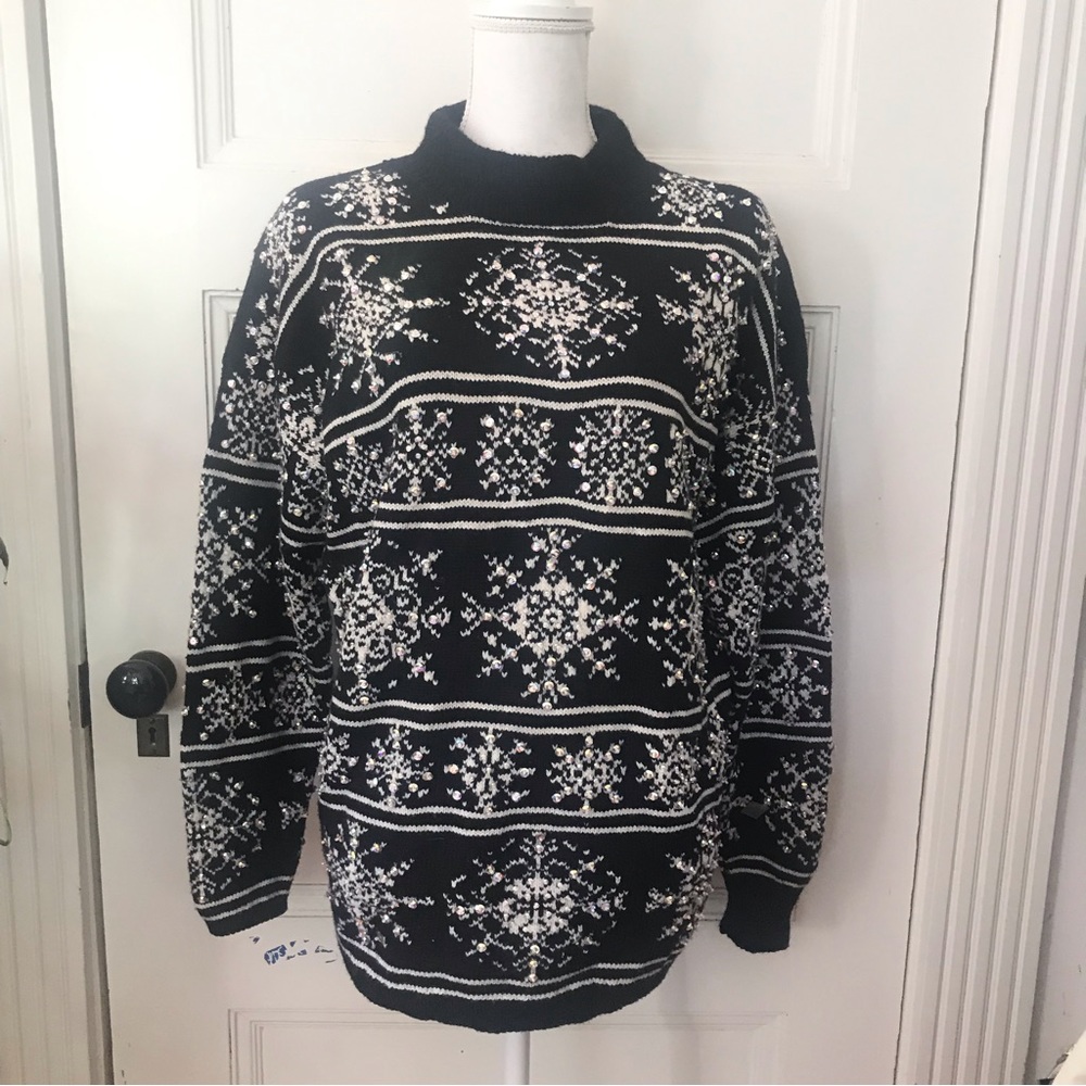 Yves Saint Laurent Rive Gauche Paris Merino Cashmere Pullover Snowflake Sweater